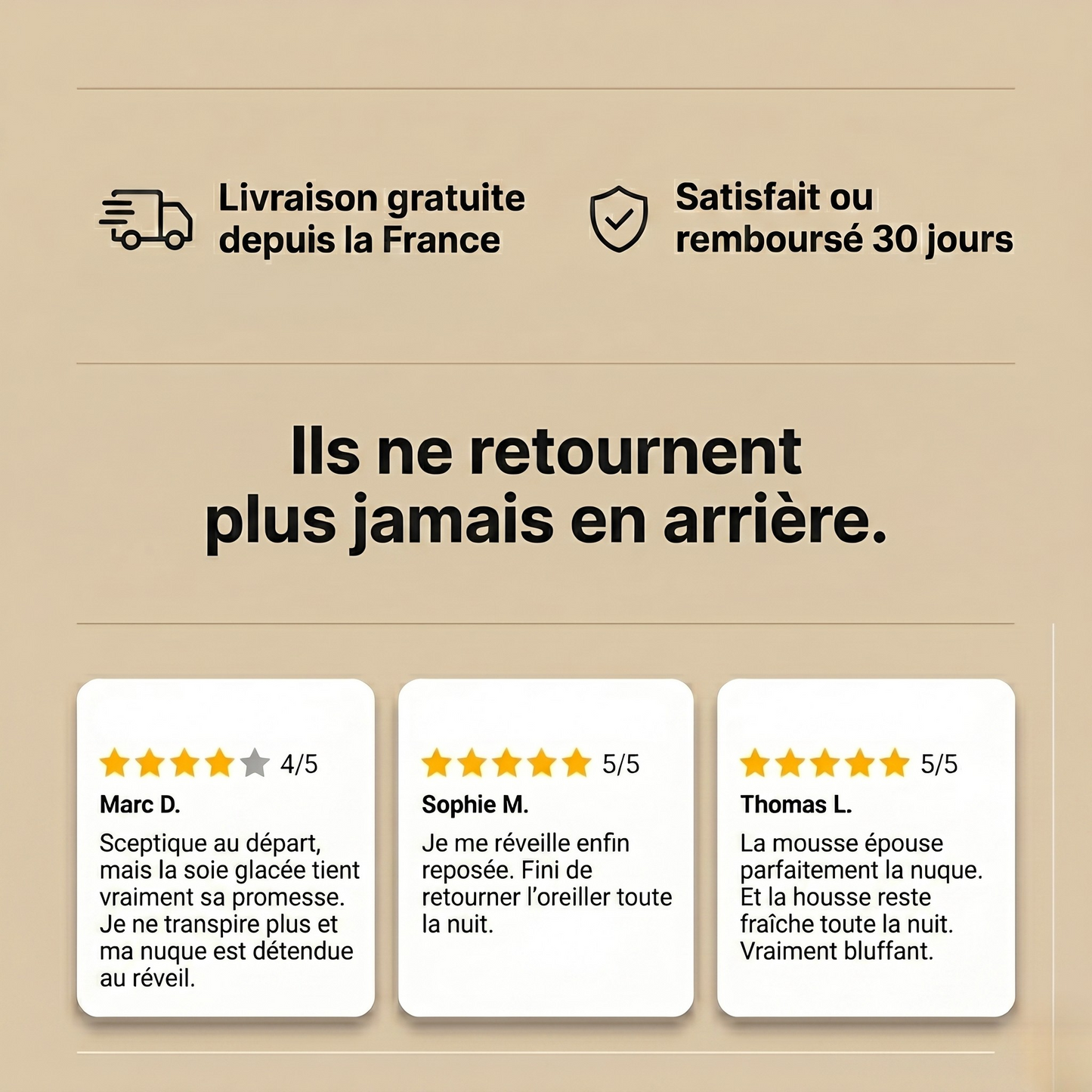 Oreiller ergonomique rafraîchissant soie glacée avec livraison gratuite depuis la France et retour 30 jours