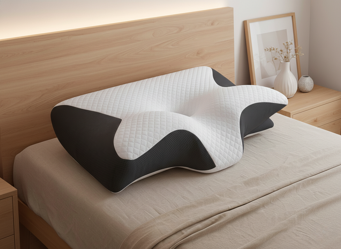 Oreiller ergonomique noir lit