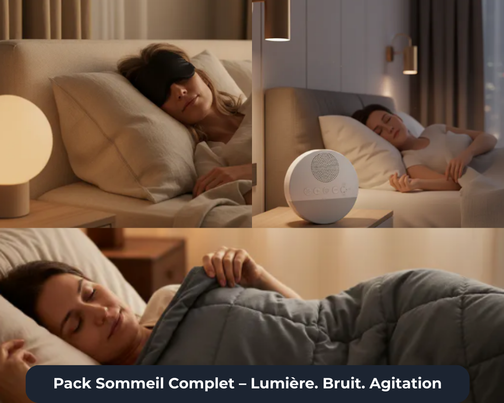 Pack sommeil complet– Masque, Bruit Blanc et Couverture Lestée