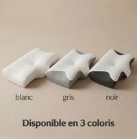 Oreiller ergonomique cervical disponible en 3 coloris : blanc, gris et noir