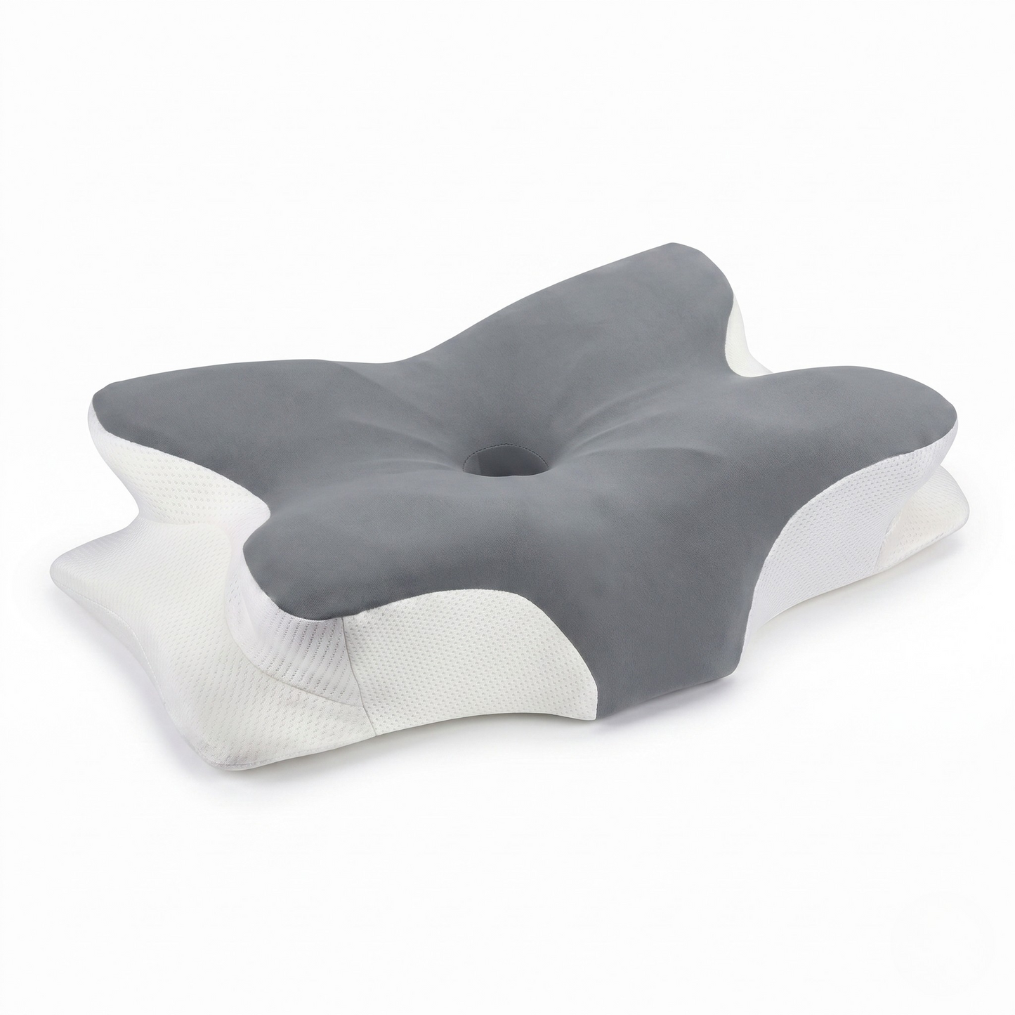 Oreiller ergonomique rafraîchissant à mémoire de forme soie glacée sur fond blanc